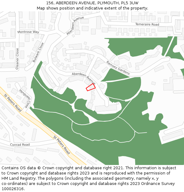 156, ABERDEEN AVENUE, PLYMOUTH, PL5 3UW: Location map and indicative extent of plot