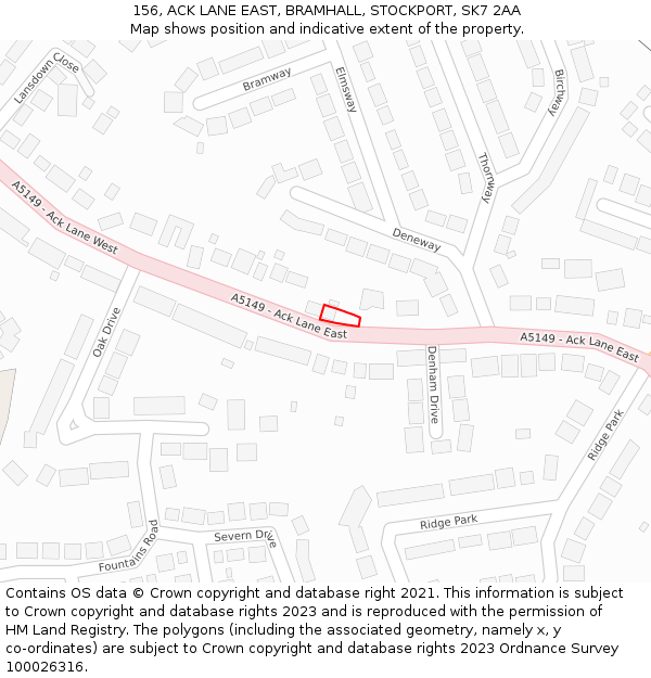 156, ACK LANE EAST, BRAMHALL, STOCKPORT, SK7 2AA: Location map and indicative extent of plot