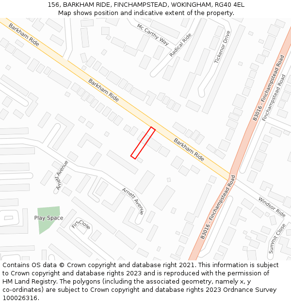 156, BARKHAM RIDE, FINCHAMPSTEAD, WOKINGHAM, RG40 4EL: Location map and indicative extent of plot