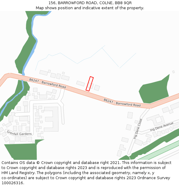 156, BARROWFORD ROAD, COLNE, BB8 9QR: Location map and indicative extent of plot