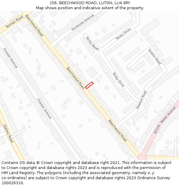 156, BEECHWOOD ROAD, LUTON, LU4 9RY: Location map and indicative extent of plot
