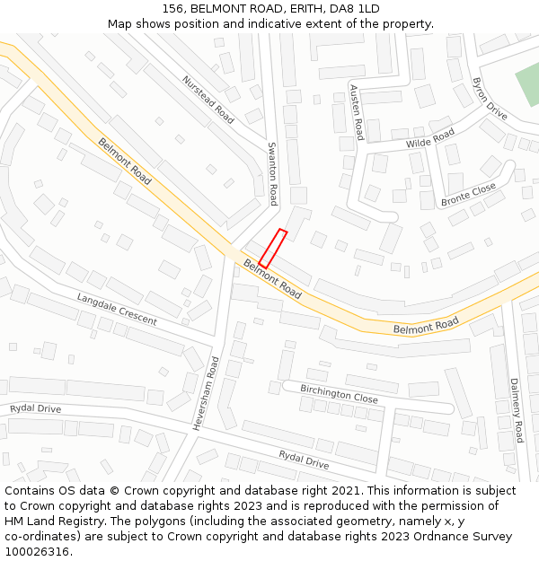 156, BELMONT ROAD, ERITH, DA8 1LD: Location map and indicative extent of plot