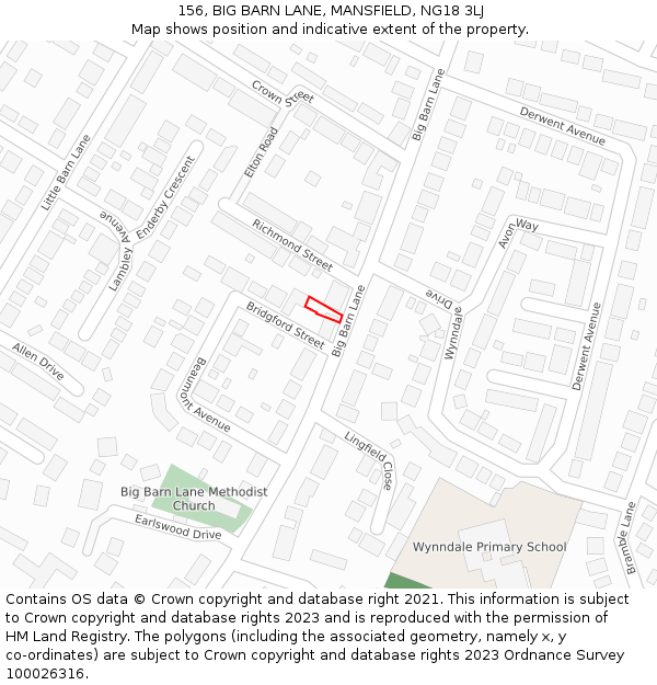 156, BIG BARN LANE, MANSFIELD, NG18 3LJ: Location map and indicative extent of plot