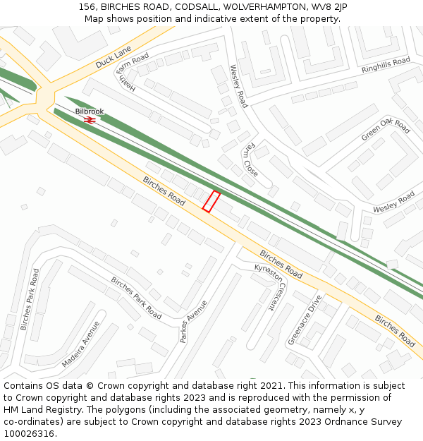 156, BIRCHES ROAD, CODSALL, WOLVERHAMPTON, WV8 2JP: Location map and indicative extent of plot