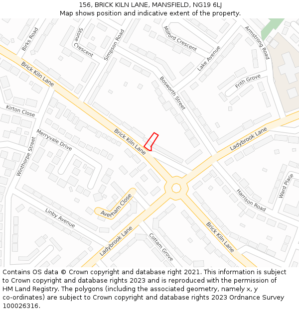 156, BRICK KILN LANE, MANSFIELD, NG19 6LJ: Location map and indicative extent of plot