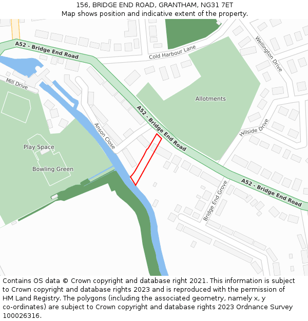 156, BRIDGE END ROAD, GRANTHAM, NG31 7ET: Location map and indicative extent of plot