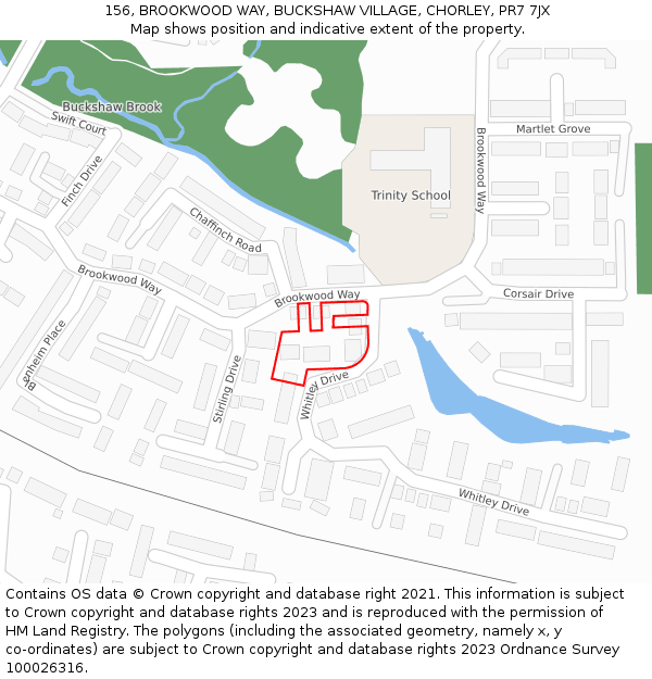 156, BROOKWOOD WAY, BUCKSHAW VILLAGE, CHORLEY, PR7 7JX: Location map and indicative extent of plot