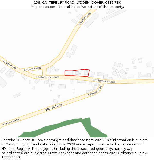 156, CANTERBURY ROAD, LYDDEN, DOVER, CT15 7EX: Location map and indicative extent of plot