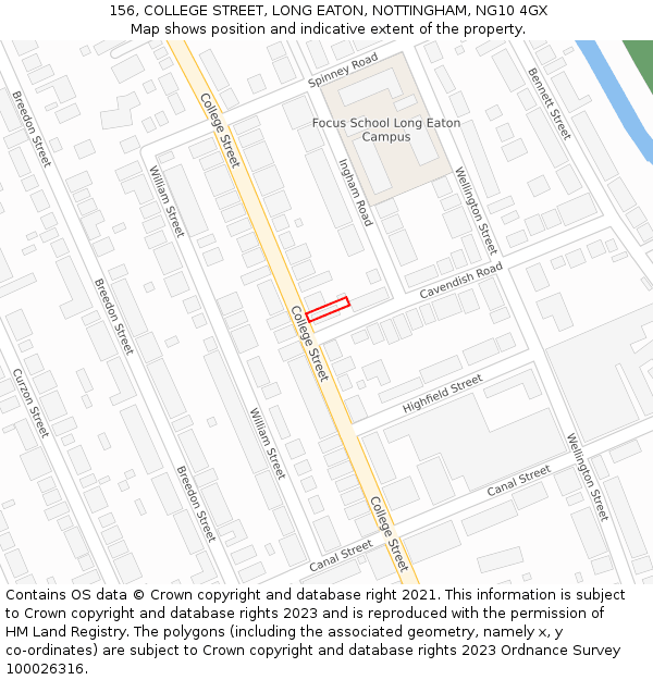 156, COLLEGE STREET, LONG EATON, NOTTINGHAM, NG10 4GX: Location map and indicative extent of plot