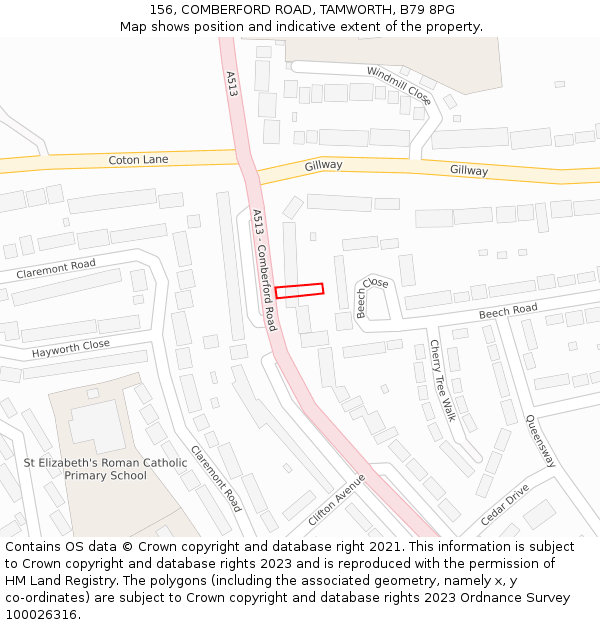 156, COMBERFORD ROAD, TAMWORTH, B79 8PG: Location map and indicative extent of plot