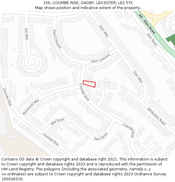 156, COOMBE RISE, OADBY, LEICESTER, LE2 5TX: Location map and indicative extent of plot