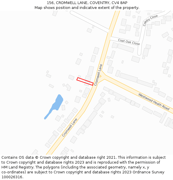 156, CROMWELL LANE, COVENTRY, CV4 8AP: Location map and indicative extent of plot