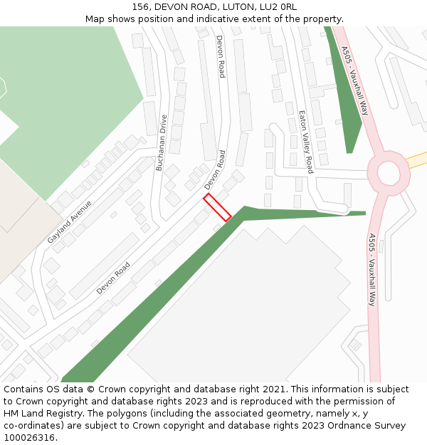 156, DEVON ROAD, LUTON, LU2 0RL: Location map and indicative extent of plot