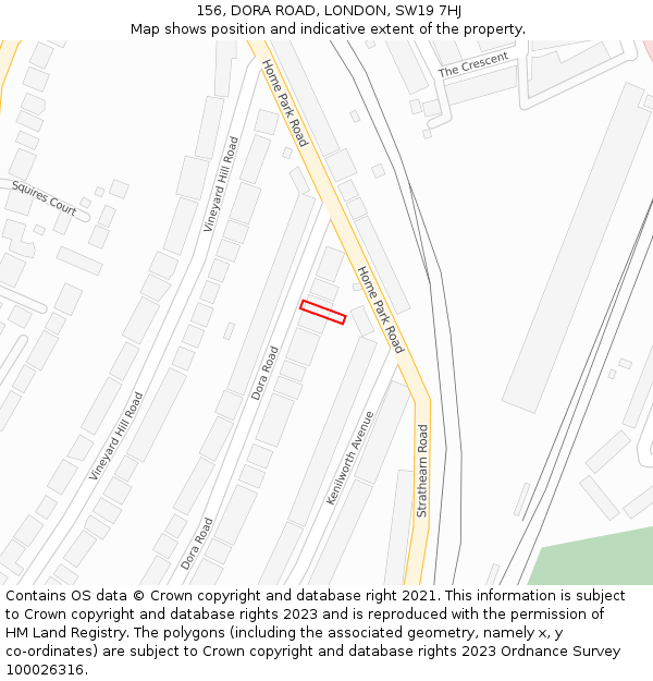 156, DORA ROAD, LONDON, SW19 7HJ: Location map and indicative extent of plot