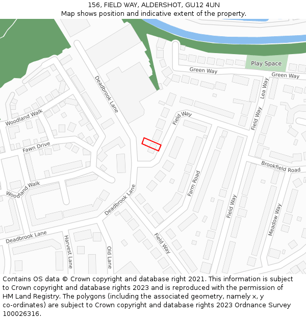 156, FIELD WAY, ALDERSHOT, GU12 4UN: Location map and indicative extent of plot