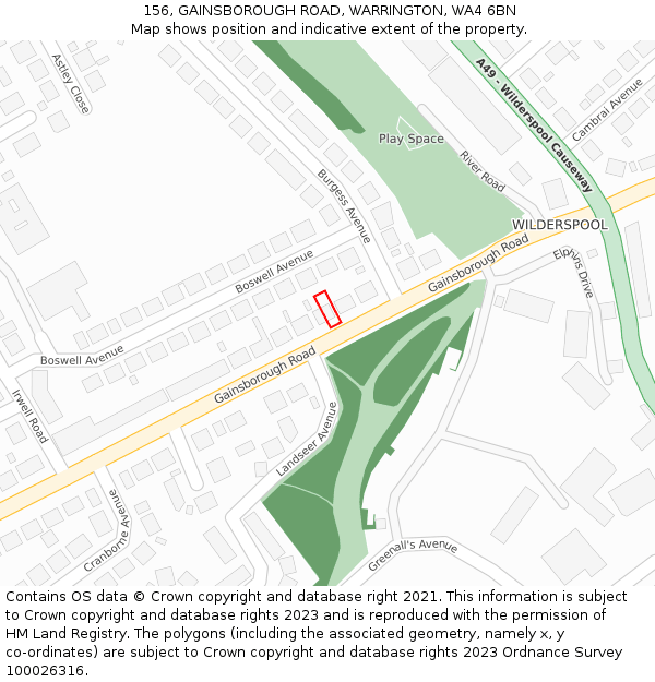 156, GAINSBOROUGH ROAD, WARRINGTON, WA4 6BN: Location map and indicative extent of plot