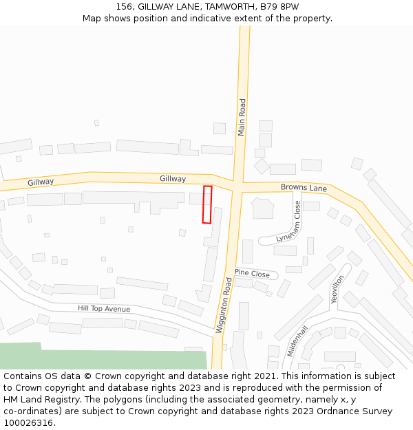 156, GILLWAY LANE, TAMWORTH, B79 8PW: Location map and indicative extent of plot