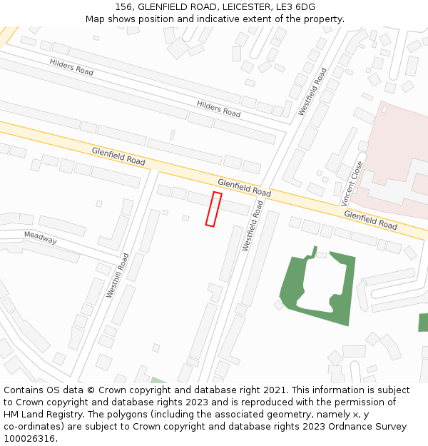 156, GLENFIELD ROAD, LEICESTER, LE3 6DG: Location map and indicative extent of plot