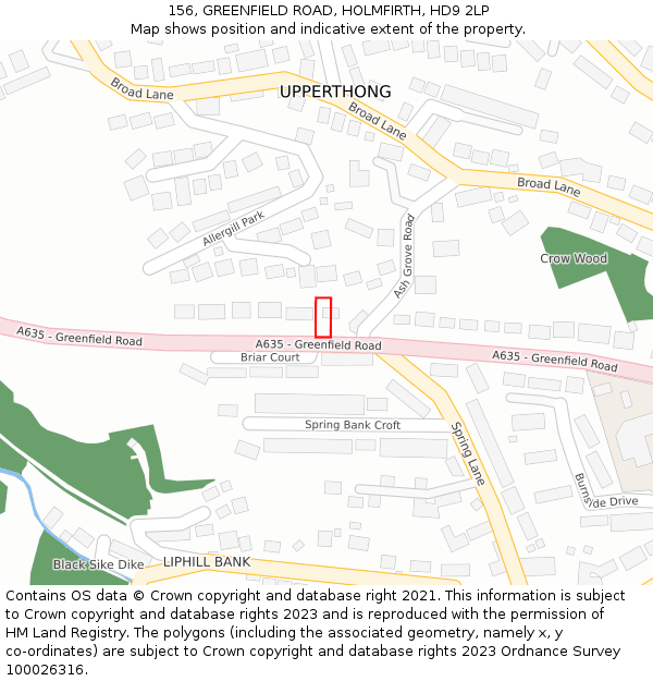 156, GREENFIELD ROAD, HOLMFIRTH, HD9 2LP: Location map and indicative extent of plot