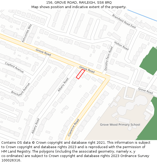 156, GROVE ROAD, RAYLEIGH, SS6 8RQ: Location map and indicative extent of plot