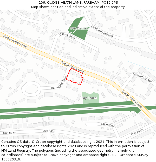 156, GUDGE HEATH LANE, FAREHAM, PO15 6PS: Location map and indicative extent of plot