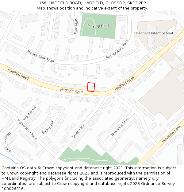 156, HADFIELD ROAD, HADFIELD, GLOSSOP, SK13 2EP: Location map and indicative extent of plot