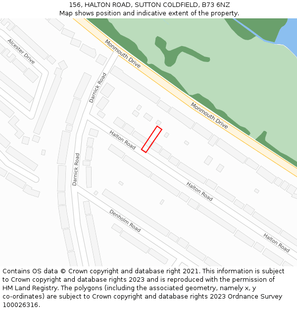 156, HALTON ROAD, SUTTON COLDFIELD, B73 6NZ: Location map and indicative extent of plot