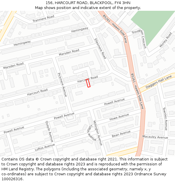 156, HARCOURT ROAD, BLACKPOOL, FY4 3HN: Location map and indicative extent of plot