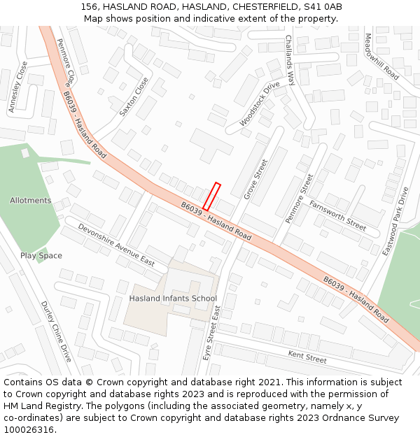 156, HASLAND ROAD, HASLAND, CHESTERFIELD, S41 0AB: Location map and indicative extent of plot