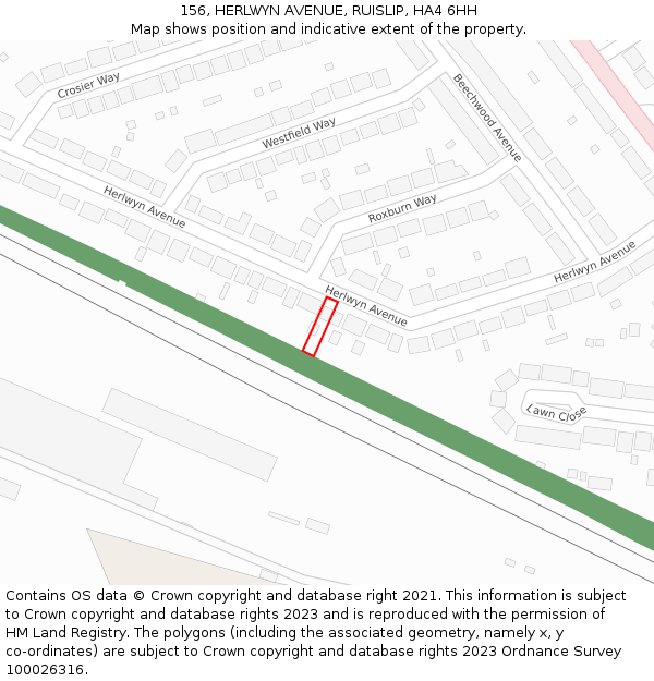 156, HERLWYN AVENUE, RUISLIP, HA4 6HH: Location map and indicative extent of plot