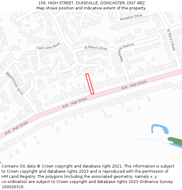 156, HIGH STREET, DUNSVILLE, DONCASTER, DN7 4BZ: Location map and indicative extent of plot