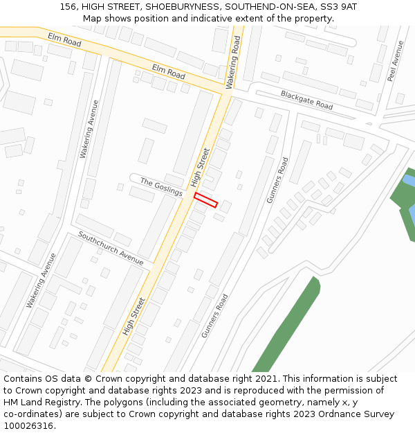 156, HIGH STREET, SHOEBURYNESS, SOUTHEND-ON-SEA, SS3 9AT: Location map and indicative extent of plot