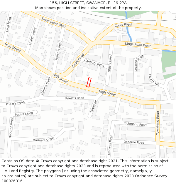156, HIGH STREET, SWANAGE, BH19 2PA: Location map and indicative extent of plot