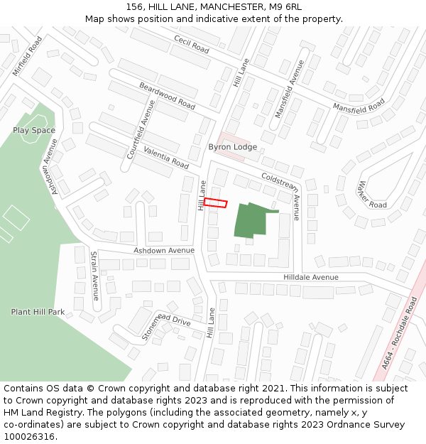 156, HILL LANE, MANCHESTER, M9 6RL: Location map and indicative extent of plot