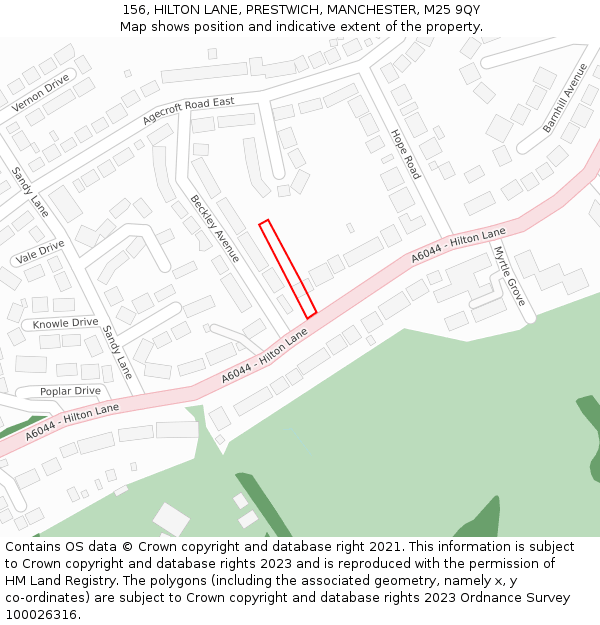 156, HILTON LANE, PRESTWICH, MANCHESTER, M25 9QY: Location map and indicative extent of plot