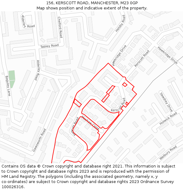 156, KERSCOTT ROAD, MANCHESTER, M23 0GP: Location map and indicative extent of plot