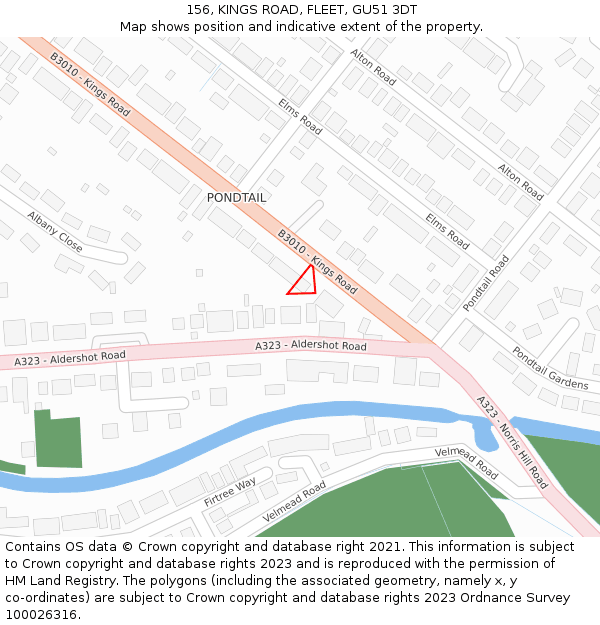 156, KINGS ROAD, FLEET, GU51 3DT: Location map and indicative extent of plot