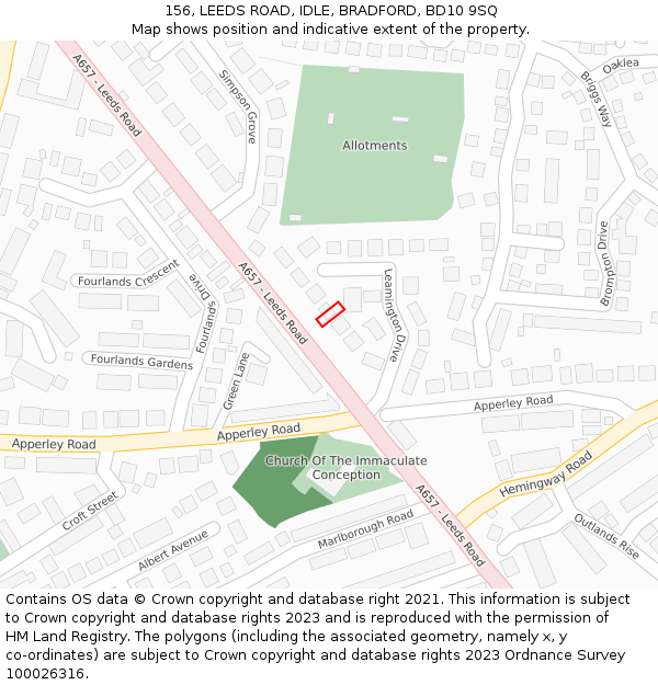 156, LEEDS ROAD, IDLE, BRADFORD, BD10 9SQ: Location map and indicative extent of plot