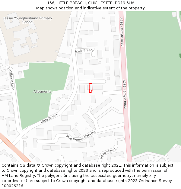 156, LITTLE BREACH, CHICHESTER, PO19 5UA: Location map and indicative extent of plot