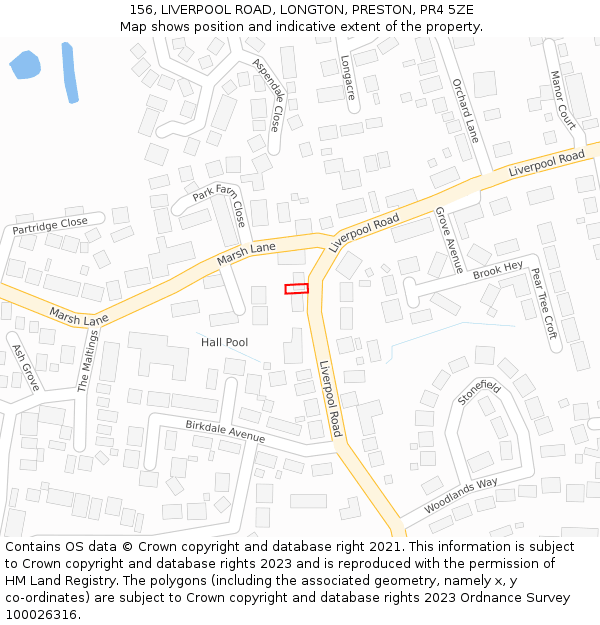 156, LIVERPOOL ROAD, LONGTON, PRESTON, PR4 5ZE: Location map and indicative extent of plot