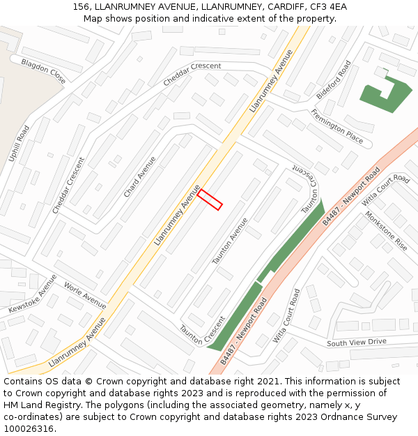 156, LLANRUMNEY AVENUE, LLANRUMNEY, CARDIFF, CF3 4EA: Location map and indicative extent of plot