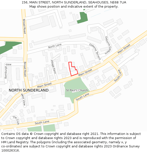 156, MAIN STREET, NORTH SUNDERLAND, SEAHOUSES, NE68 7UA: Location map and indicative extent of plot