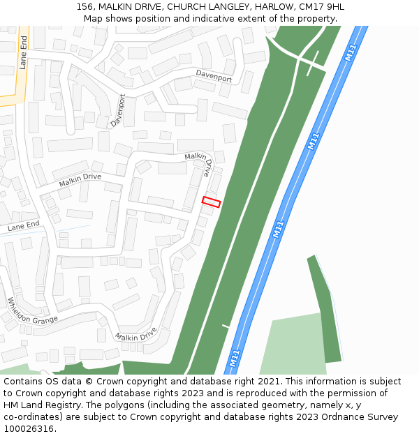 156, MALKIN DRIVE, CHURCH LANGLEY, HARLOW, CM17 9HL: Location map and indicative extent of plot