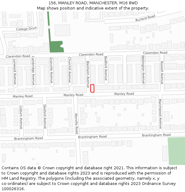 156, MANLEY ROAD, MANCHESTER, M16 8WD: Location map and indicative extent of plot