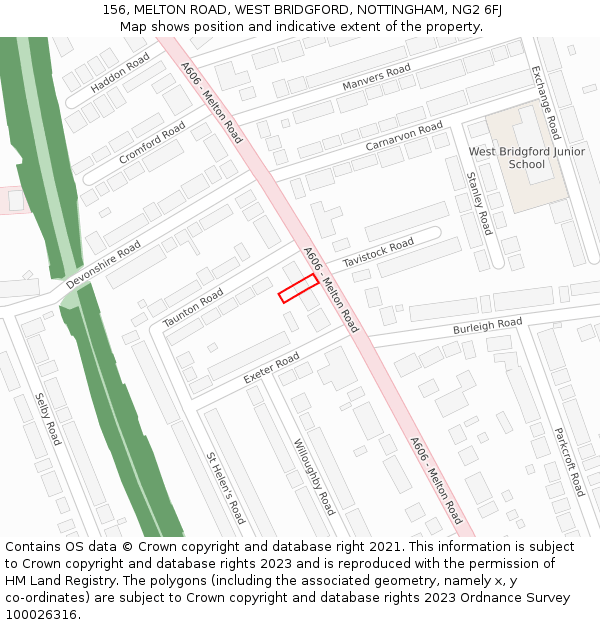 156, MELTON ROAD, WEST BRIDGFORD, NOTTINGHAM, NG2 6FJ: Location map and indicative extent of plot