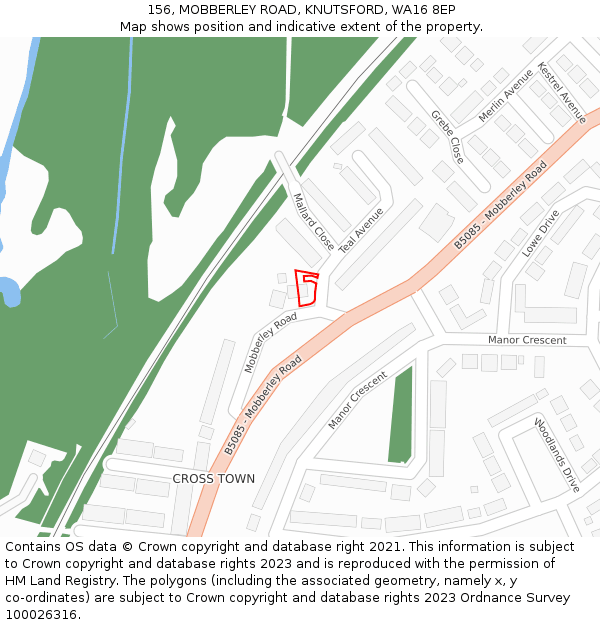 156, MOBBERLEY ROAD, KNUTSFORD, WA16 8EP: Location map and indicative extent of plot