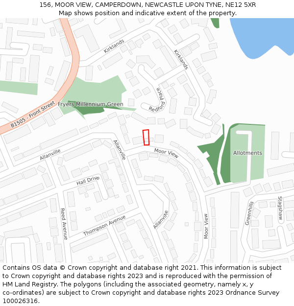 156, MOOR VIEW, CAMPERDOWN, NEWCASTLE UPON TYNE, NE12 5XR: Location map and indicative extent of plot