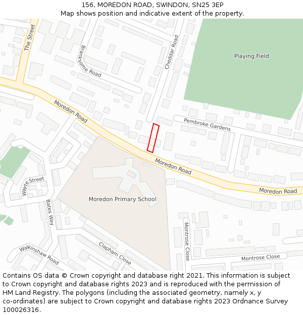 156, MOREDON ROAD, SWINDON, SN25 3EP: Location map and indicative extent of plot