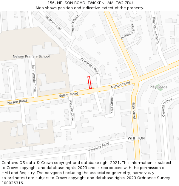 156, NELSON ROAD, TWICKENHAM, TW2 7BU: Location map and indicative extent of plot