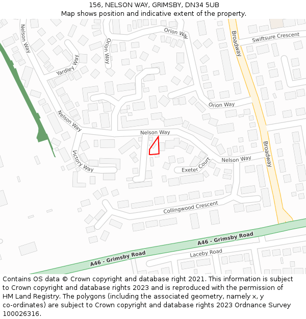 156, NELSON WAY, GRIMSBY, DN34 5UB: Location map and indicative extent of plot